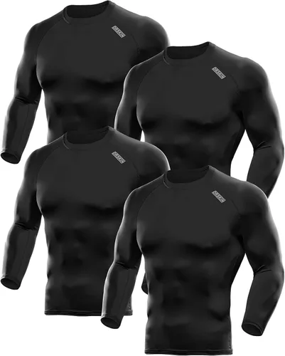 Miniatura 7 de DRSKIN Paquete de 5, 4, 3 o 1 camisa de compresión para hombre, manga larga, deportiva, capa base, entrenamiento, correr, atletismo, gimnasio
