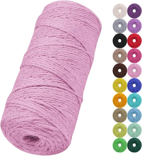 Miniatura 23 de Cuerda de yute natural de 0.079 pulgadas y 328 pies para manualidades, cuerda de yute de colores de 3 capas para envoltura de regalos, jardinería