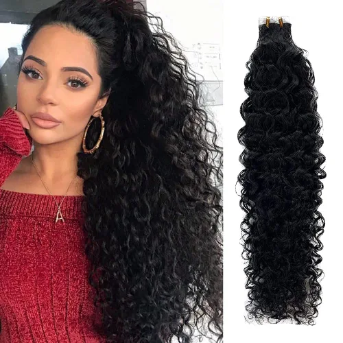 Miniatura 13 de Extensiones de cabello con cinta, 22 pulgadas, extensiones de cabello humano real color negro azabache, 1.76 oz, 20 unidades, extensiones de cabello