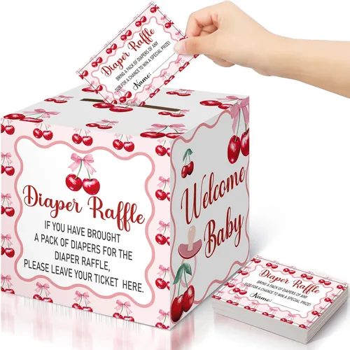 Miniatura 34 de Teling 51 boletos para rifas de pañales con caja de tarjetas, decoración de baby shower, caja de soporte para baby shower, para fiesta de rifas