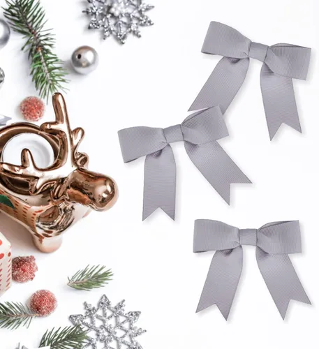 Miniatura 3 de Meseey 50 lazos de grogrén de 3 pulgadas, color gris plateado, preatados, para bolsas de golosinas, cesta de envoltura de regalo, boda, baby shower