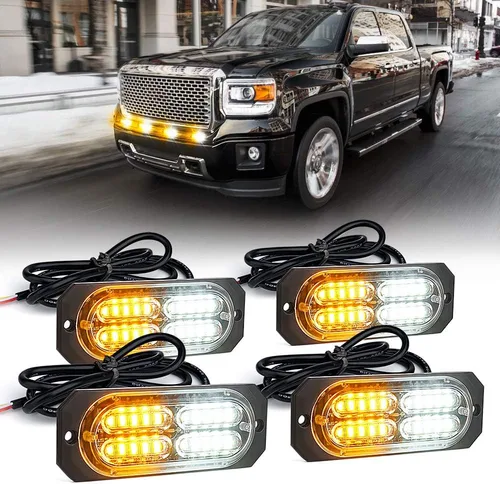 Miniatura 12 de Xprite Kit de luces estroboscópicas de emergencia con 20 luces LED de montaje empotrado en superficie de color ámbar, ultradelgado, salpicadero