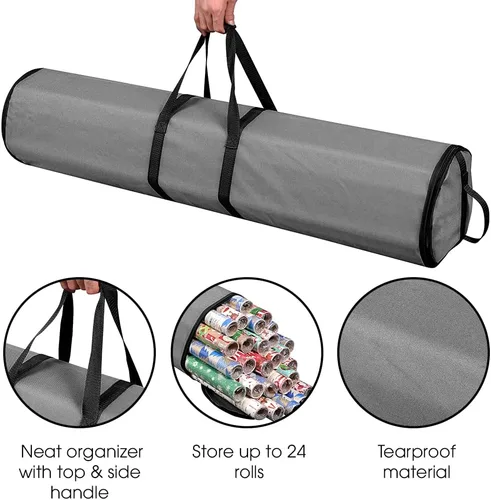 Miniatura 2 de ProPik Bolsa de almacenamiento de papel de regalo, organizador de papel de regalo, paquete de 2 unidades para almacenar hasta 48 rollos de 40 Gris