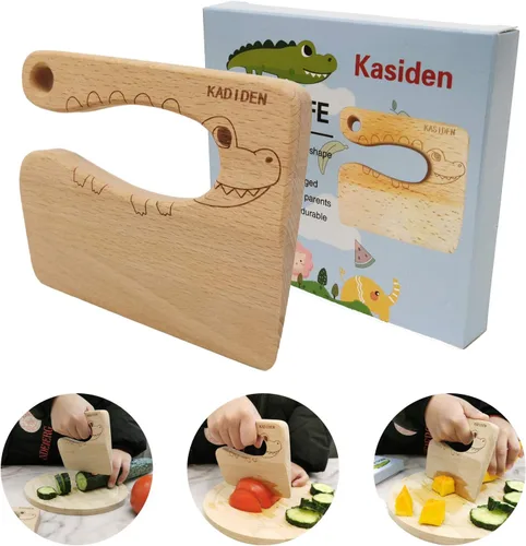 Cuchillo de madera para niños, cuchillos seguros para niños, juguete de cocina, picador, cortador de verduras y frutas (para 2-8 años)