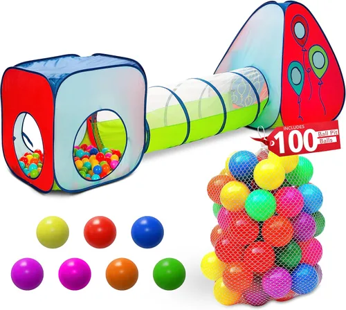 Miniatura 8 de Kiddey - Juego de túnel y alberca de pelotas Tiendas de campaña emergentes de 3 piezas para niños, bebés y niños pequeños, niños y niñas Juego