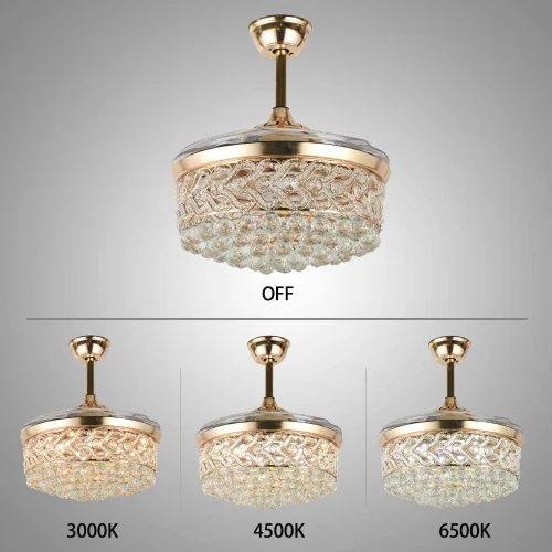 Miniatura 6 de Fandian Ventilador de techo moderno de cristal de 42 pulgadas con control remoto de luces, cuchillas retráctiles, iluminación de 3 cambios
