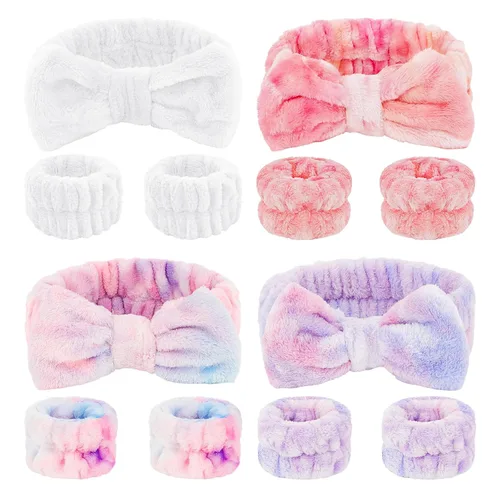 Miniatura 10 de CIEHER 12 PCS Diademas de Maquillaje para Mujeres Muñequeras Bandas de Lavado Scrunchies Puños para Lavar la Cara, Banda de Cabello Suave con Lazo a