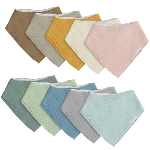 egmao baby Baberos de muselina para babear y dentición, paquete de 10 baberos para niños y niñas, 100% algodón suave para bebés, recién nacidos