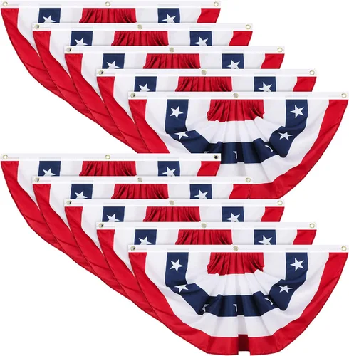 Miniatura 14 de Tatuo Paquete de 6 banderas de abanico plisadas estadounidenses de 1.5 x 3 pies, decoraciones patrióticas del 4 de julio, bandera de Estados Unidos
