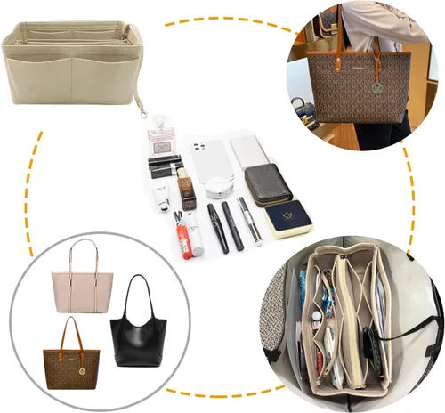 Miniatura 5 de Lmeison Organizador de bolso, organizador de bolso en bolsa, organizador de tela de fieltro, 3 tamaños para Speedy Neverfull, café claro-01, M