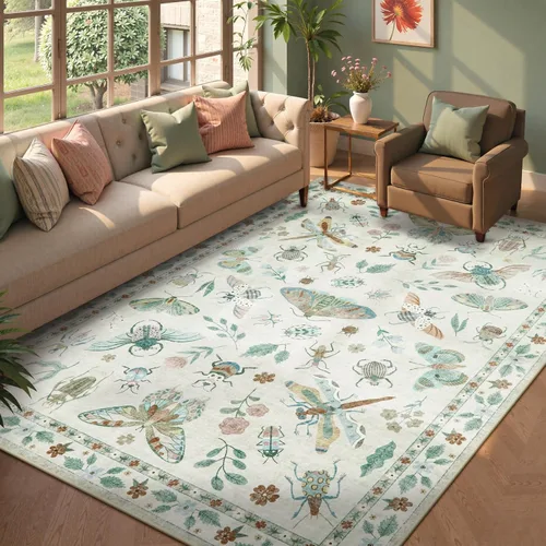 Miniatura 27 de Beeiva Alfombra Lavable para Pasillo 2x6 pies - Beige Vintage Resistente a Manchas Alfombra Floral para Cocina, Alfombras Bohemias