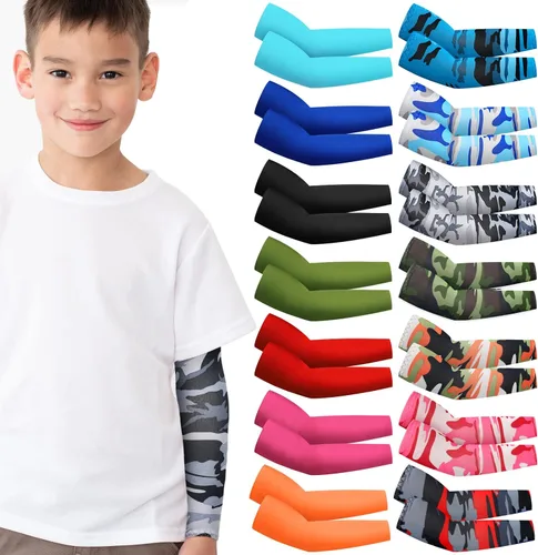 Mepase 14 pares de mangas para brazos para niños, con protección UV, brazo de enfriamiento de compresión, cubierta deportiva para niños, béisbol,