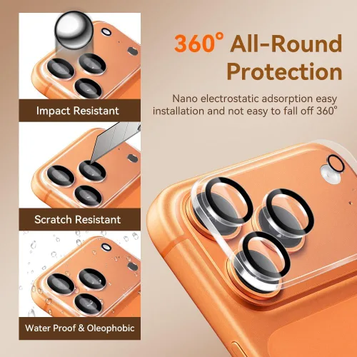 Miniatura 2 de Protector de lente de cámara para iPhone 17 Pro de 6.3 pulgadas, vidrio templado 9H, Ultra HD, resistente a los arañazos, fácil de instalar