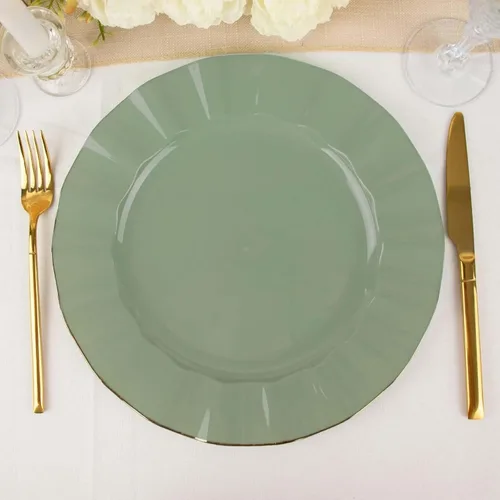 Miniatura 11 de Efavormart - Platos de cena de 11 pulgadas – Juego de 10 platos desechables redondos de plástico negro con borde dorado rizado – Vajilla elegante