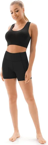 Miniatura 5 de Persit - Pantalones cortos de yoga de cintura alta para mujer con bolsillos laterales e interiores, no transparentes, pantalones cortos atléticos