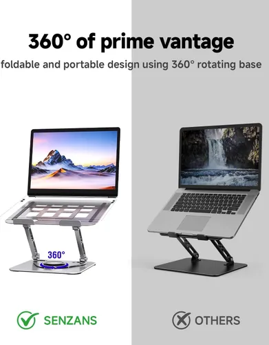 Miniatura 4 de Soporte para computadora portátil para escritorio, soporte ajustable giratorio para computadora, base de rotación de 360°, soporte ergonómico
