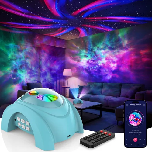 Miniatura 12 de Rossetta Proyector de galaxia de doble lente, proyector de estrellas para dormitorio con ruido blanco y altavoz Bluetooth, control remoto
