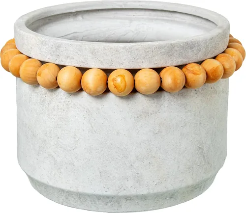 MACETERO CERÁMICA ø30 cm GRIS C/BOLITAS Madera_° 11.8 x 7.9 in