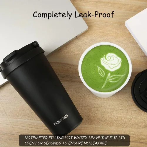 Miniatura 7 de Funkrin Taza de café aislada con revestimiento de cerámica, taza de café helado de 16 onzas con tapa abatible y asa, taza de viaje a prueba de fugas