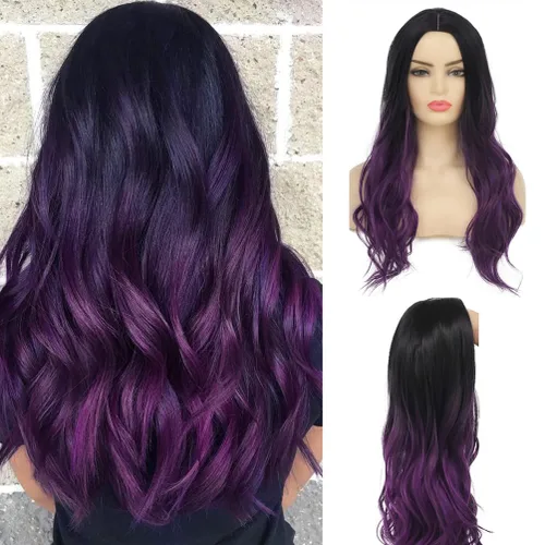 Miniatura 7 de Peluca larga rizada ondulada roja para mujer, raya lateral, aspecto natural, fibra sintética para cosplay, resistente al calor, cabello de reemplazo