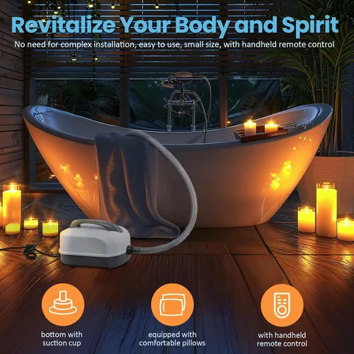 Miniatura 6 de Tapete de baño portátil de burbujas para spa, tapete de baño antideslizante de cuerpo completo con control remoto, almohada y bomba de aire