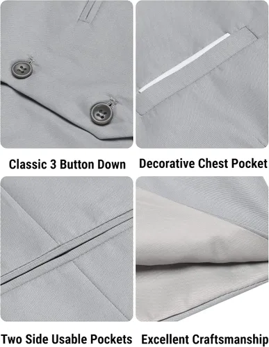 Miniatura 5 de COOFANDY Chaleco de traje de negocios casual para hombre, ajustado, a la cintura, formal