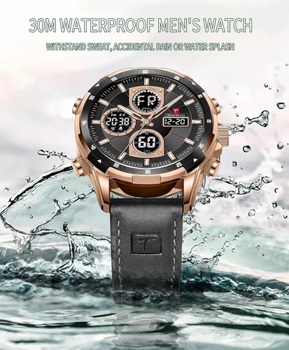 Miniatura 3 de TEARTRACE Watches for Men Luxury Business Waterproof Calendar Leather Strap Digital Chronograph Analog Wristwatch