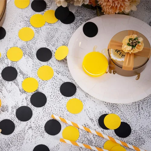 Miniatura 3 de Decoración de mesa de confeti negro y amarillo para cumpleaños, graduación, baby shower, fiesta temática de mamá abeja, 1.2 pulgadas de diámetro