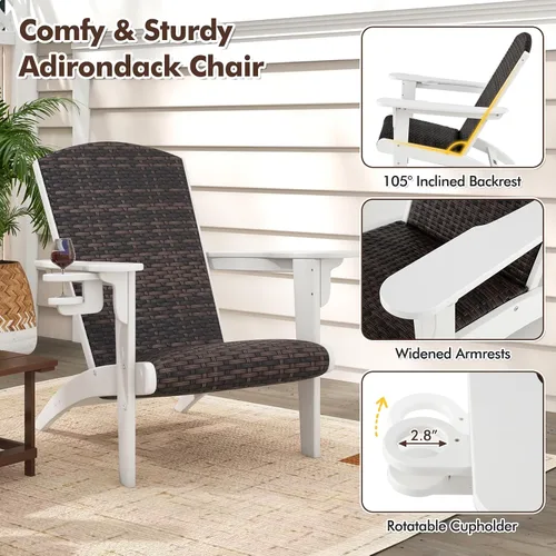 Miniatura 6 de Tangkula Silla Adirondack de mimbre para patio, silla de descanso de polietileno de alta densidad con asiento y respaldo acolchados de ratán
