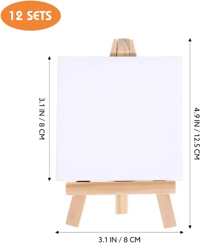 Miniatura 2 de Ipetboom Juego de 12 caballetes de madera con mini lienzo para pintura al óleo para niños y niñas, suministros de arte, soportes de pintura multiusos