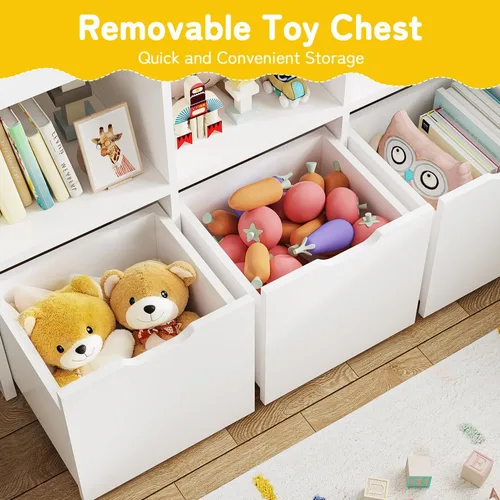 Miniatura 7 de Teckid Estantería para niños y almacenamiento de juguetes, organizador de juguetes con 3 contenedores móviles y 5 cubos abiertos, almacenamiento