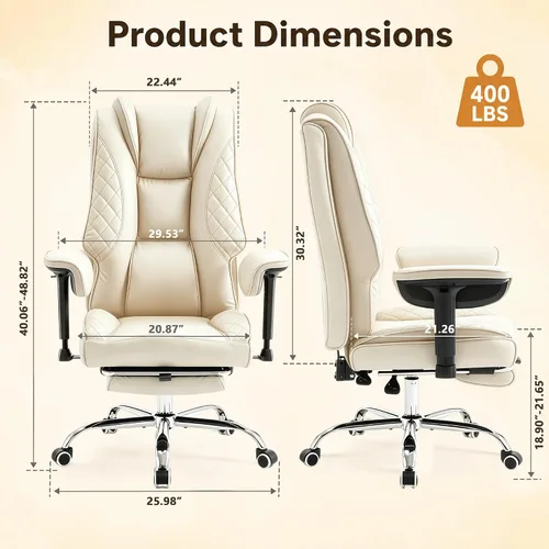 Miniatura 2 de Big and Tall Office Chair and High Back with Heavy Duty Wide Executive Office Chair with Foot Rest, Adjustable Armrests (Beige)