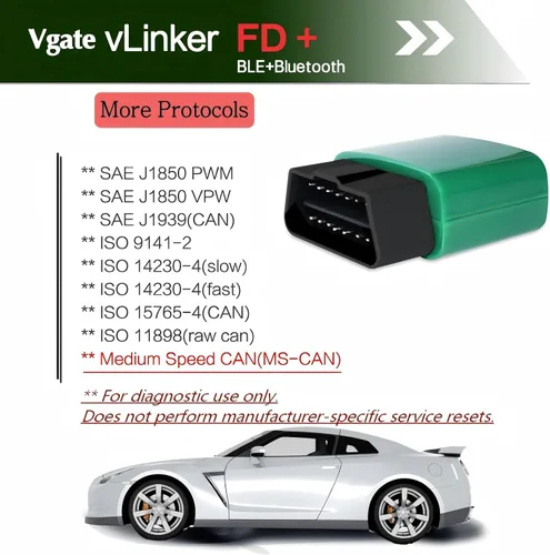 Miniatura 5 de Vgate Adaptador Bluetooth vLinker FD+ OBD2 - Lector de código de diagnóstico para iOS, Android y Windows (compatible con MS-CAN, ELM327)