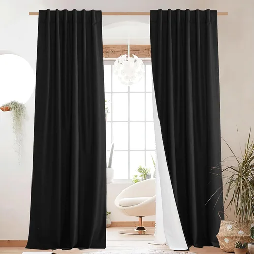 Miniatura 60 de NICETOWN Cortinas 100% opacas de 63 pulgadas de largo, 2 paneles de cortinas cortas con aislamiento térmico con forro para dormitorio, cortinas