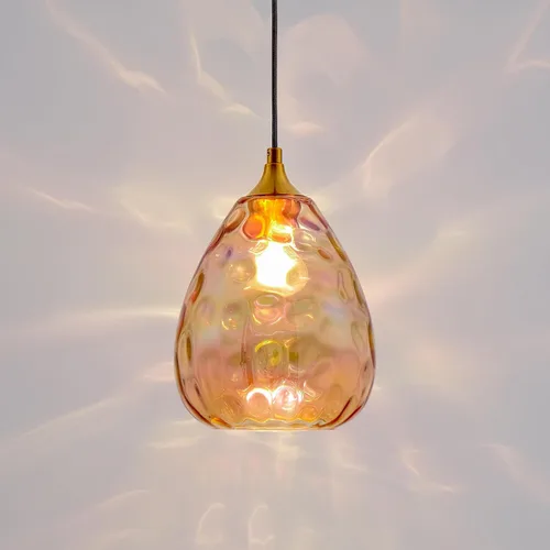 Miniatura 2 de Iluminación colgante dorada con pantalla de vidrio martillado ámbar, lámpara colgante Art Deco de 1 luz para isla de cocina, comedor, dormitorio