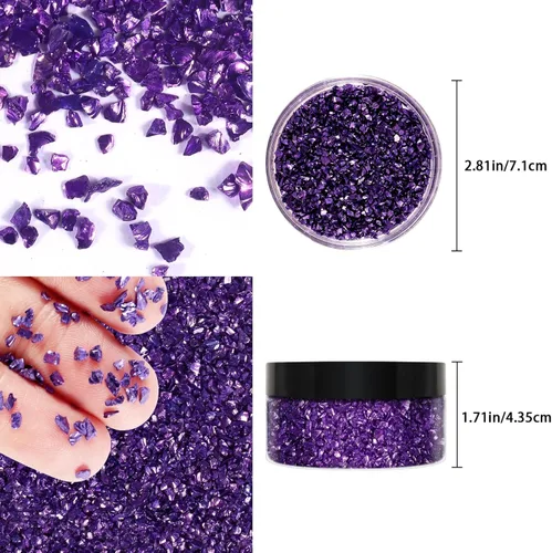 Miniatura 4 de Ceya 150g/ 5.3 oz de chips de cristal metálico de vidrio triturado irregular pansy púrpura, vidrio roto brillante de 2-4mm, purpurina gruesa Pansy