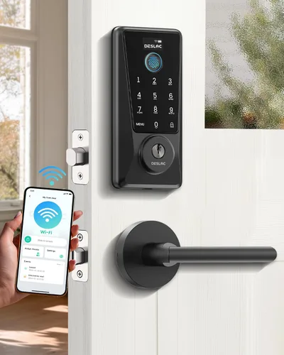 Miniatura 17 de DESLOC Smart Lock D110 Plus, cerradura de puerta delantera inteligente con huella digital WiFi con teclado de pantalla táctil, control remoto