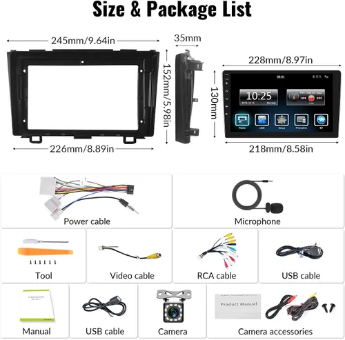 Miniatura 8 de Estéreo de coche para Honda CRV 2007-2011 Radio de coche, reproductor de MP5 con Apple Carplay Android Auto Mirror Link, 9 pulgadas pantalla táctil