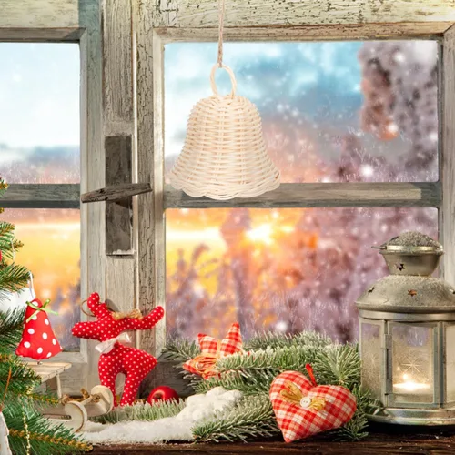 Miniatura 2 de 5 unids tejido ratán campana forma ornamento hecho a mano paja campana colgante colgante para decoración de fiesta de Navidad foto Prop