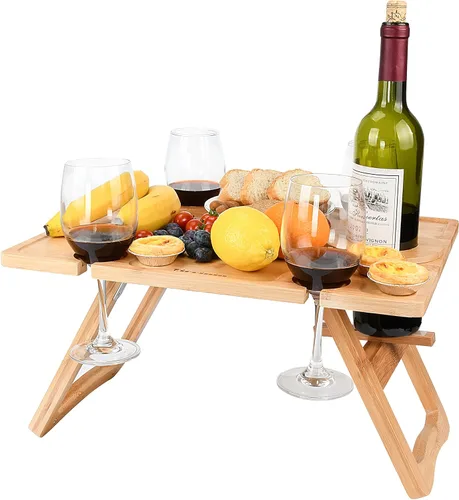 Miniatura 9 de Tirrinia Mesa Portátil de Picnic para Vino, Regalo de Vino Ideal para Mujeres y Hombres, Pequeña Mesa Plegable para Picnic al Aire Libre y Bandeja