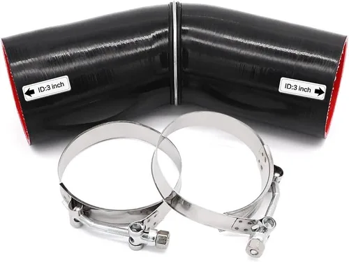 Miniatura 2 de Acoplador de codo de 45 grados de 4 capas de manguera de silicona de 2.5 pulgadas (63 mm) con abrazaderas de perno en T para tubo de intercooler