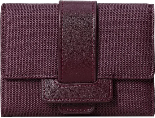 Miniatura 10 de Cartera pequeña para mujer, de piel, plegable, compacta, con bloqueo RFID, con bolsillo con cremallera para monedas, A01 Rojo Vino, Classic