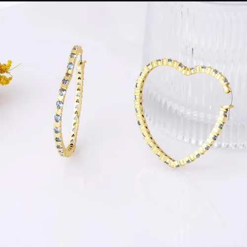 Miniatura 4 de G&GEMSJEW Gold Big Heart Earrings Women Colorful Cubic Zirconia Big Hoops Earrings 18K Gold Plated Heart-shaped CZ Heart Crystal Earrings