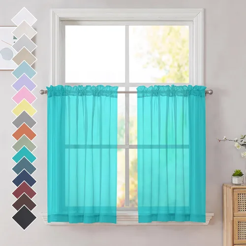 Miniatura 185 de OVZME - Cortinas traslúcidas blancas de 45 pulgadas de largo, 2 paneles, cortinas de gasa con bolsillo para barra para ventanas pequeñas, cada una