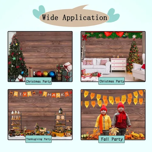 Miniatura 3 de Telón de fondo de madera para fotografía de fiesta, 8 x 8 pies, color marrón rústico, fondo de madera para fotos, fondo de panel de madera