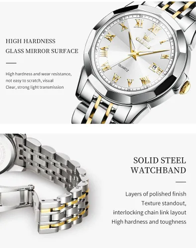 Miniatura 8 de OLEVS Reloj de pulsera para mujer, pequeño reloj de pulsera de acero inoxidable para mujer, reloj analógico de cuarzo para mujer