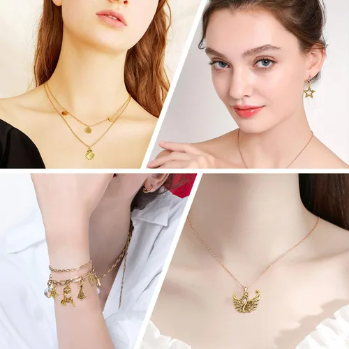 Miniatura 6 de SANNIX 200 dijes de oro antiguo a granel para hacer joyas, pulseras, collares, aretes, manualidades, 200 unidades Dorado