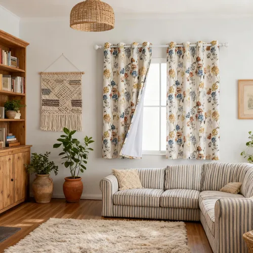 Miniatura 8 de MYSKY HOME Cortinas florales de lino 100% opacas de 63 pulgadas de largo, 2 paneles para dormitorio, estilo casa de campo con patrón floral, doble