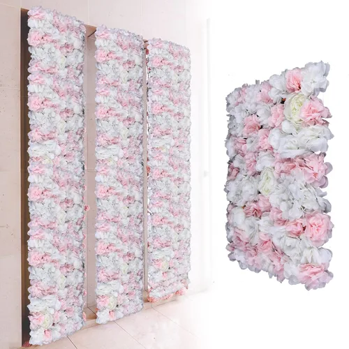 Miniatura 21 de Panel de pared de flores artificiales 3D, 24 x 16 pulgadas, 10 paneles de fondo de pared para exteriores, interiores, fiestas, bodas, día de San