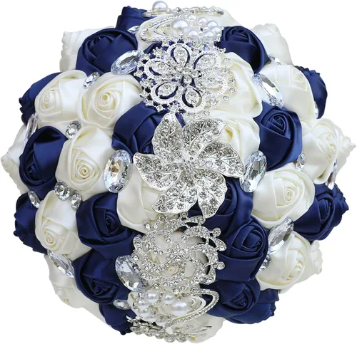 Miniatura 17 de XINNI Ramo de boda nupcial hecho a mano novia dama de honor satén rosa ramo de flores con diamantes de imitación perla encaje decoración de boda